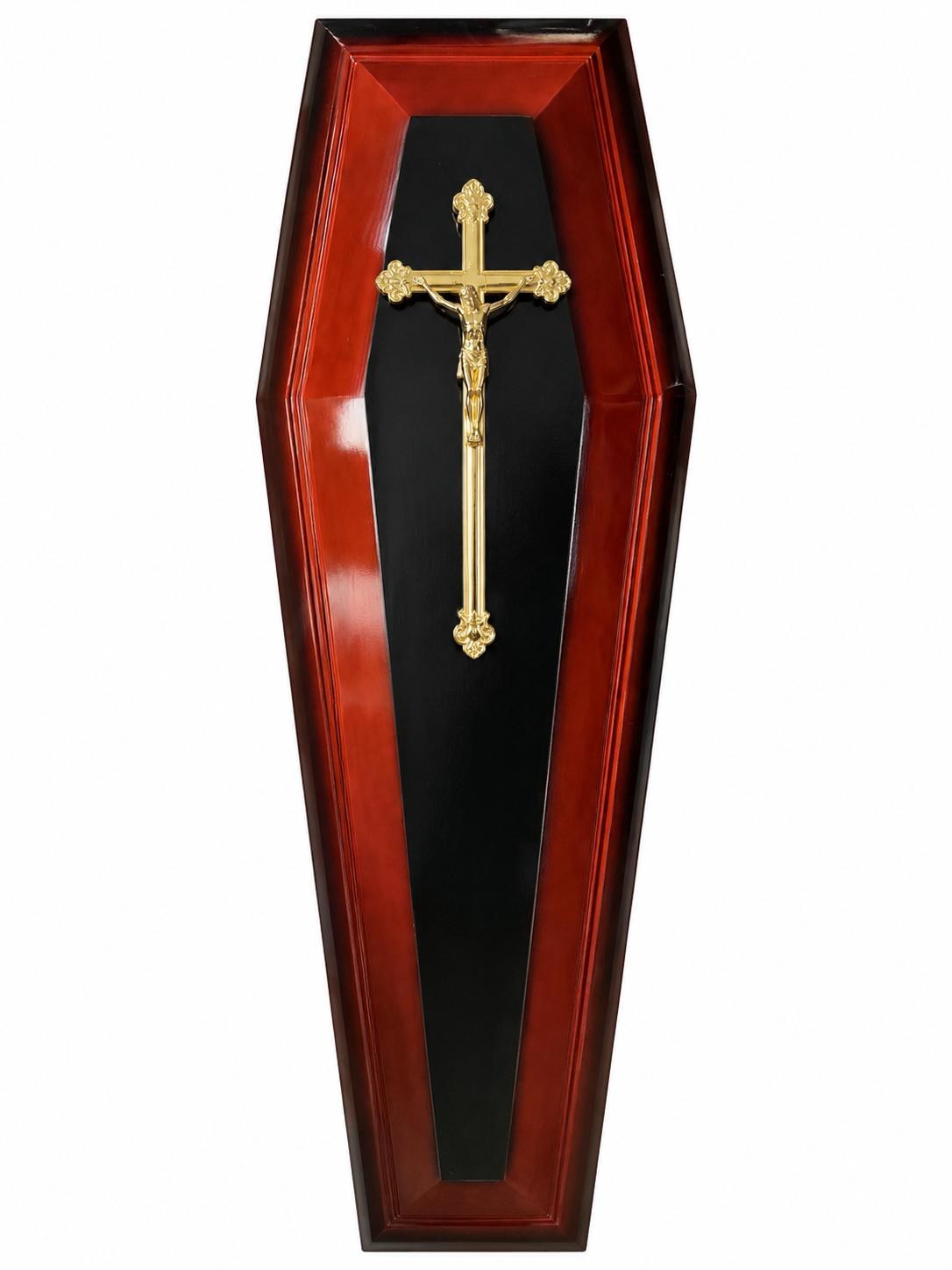 Sicriu bicolor mahon-negru cu crucifix