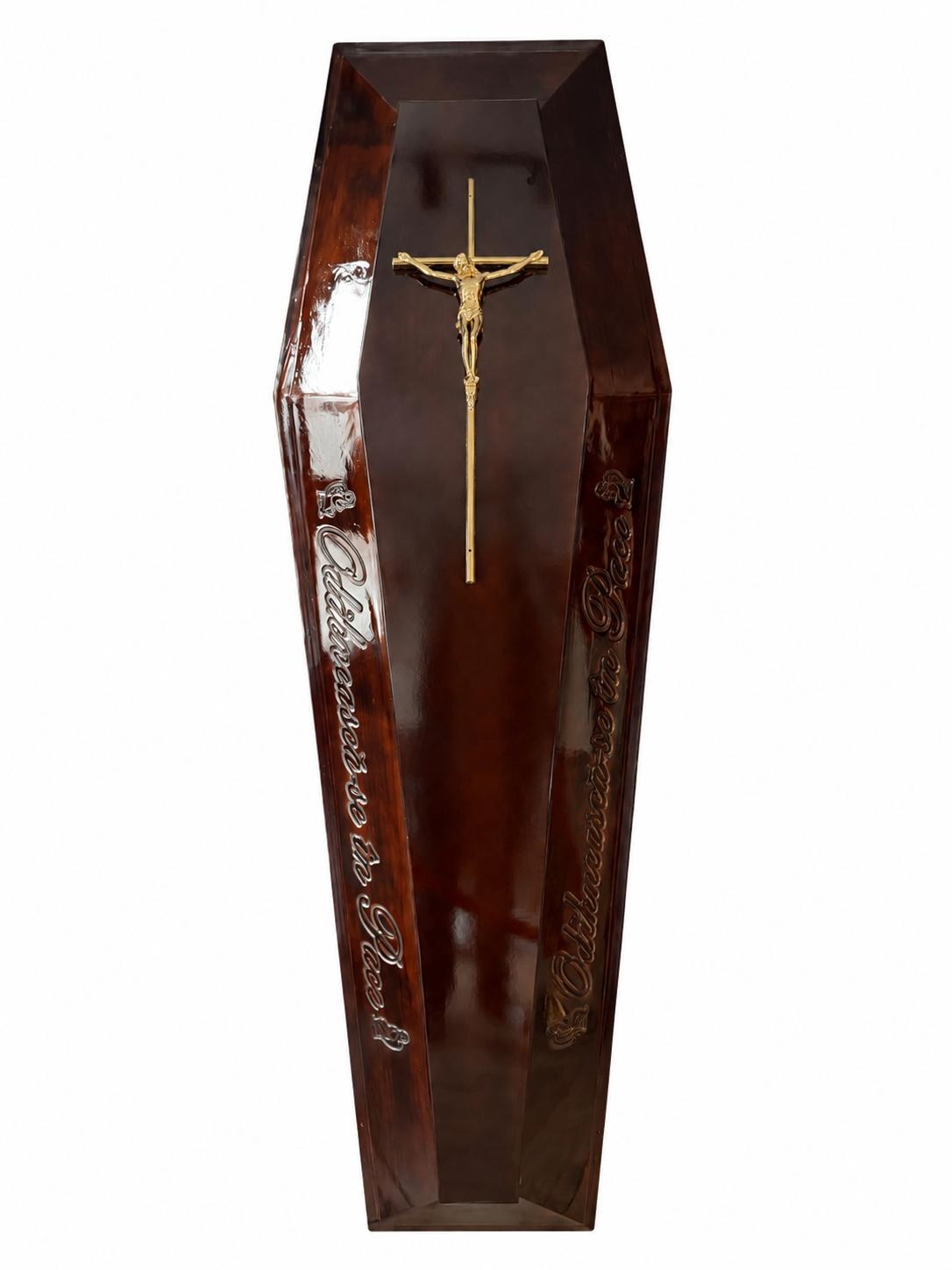 Sicriu mahon cu crucifix și inscripție