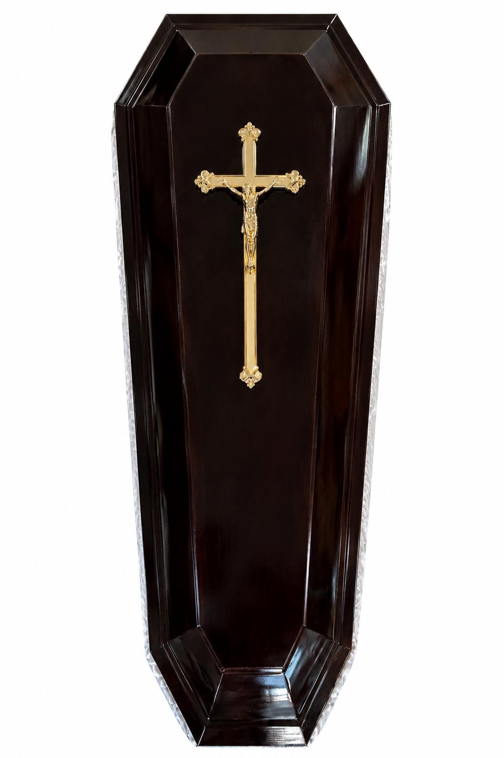 Sicriu maro închis cu crucifix auriu